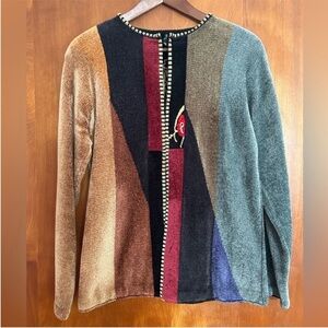 Mina Norton Vintage Chenille Wearable Art Embroidered Sweater Blazer/Cardigan